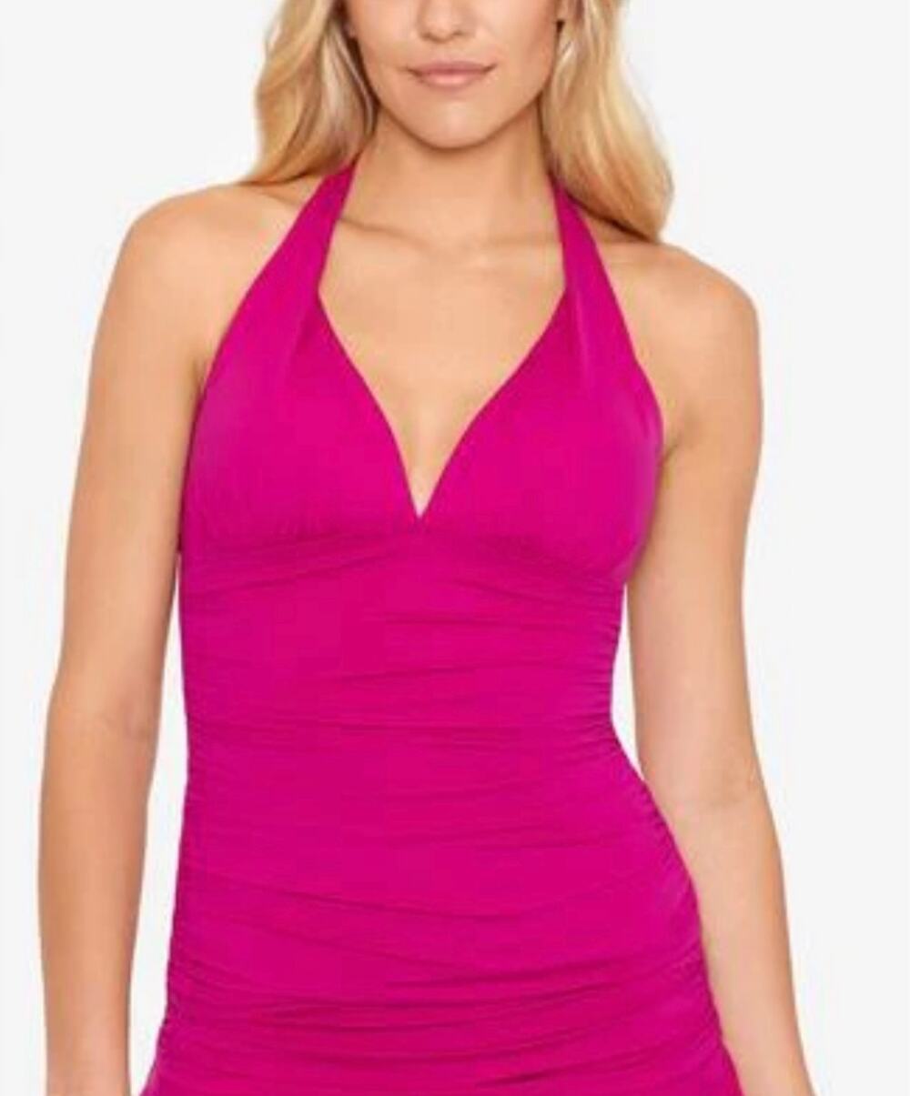 Ralph Lauren Beach Club Solid Molded Cup Halter Tankini Top Hot Pink Size 4 NWT
